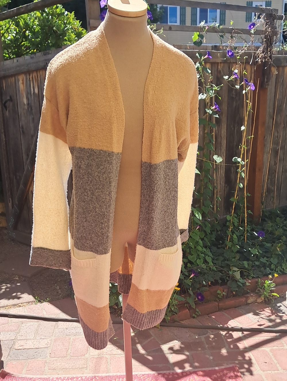 Pink Rose Open-Front Colorblock Women's Cardigan Sweater in Beige, Gray&Wht Nwt